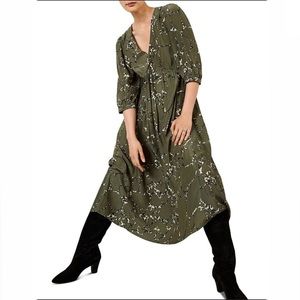 BA&SH Mosiris Green Abstract Midi Dress M
